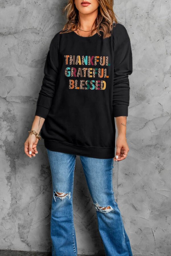 Black THANKFUL GRATEFUL BLESSED Pattern Sweatshirt