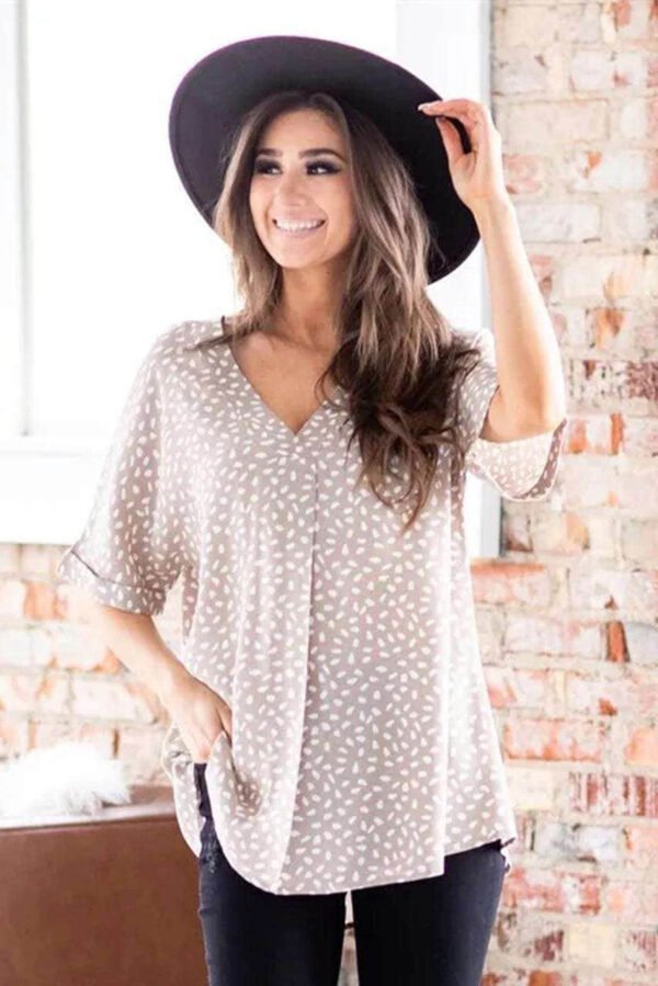 Apricot Chloe Animal Print V-neck Rolled Sleeve Tunic Top