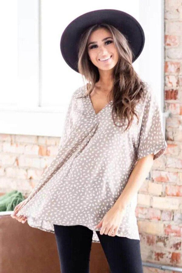 Apricot Chloe Animal Print V-neck Rolled Sleeve Tunic Top