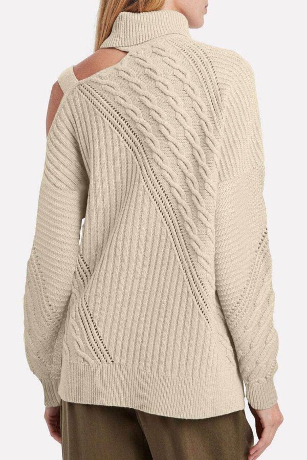 Apricot Strapped Cut out Shoulder Turtleneck Sweater