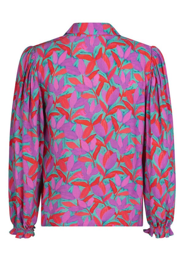 Multicolor Abstract Floral Button Up Long Puff Sleeve Shirt