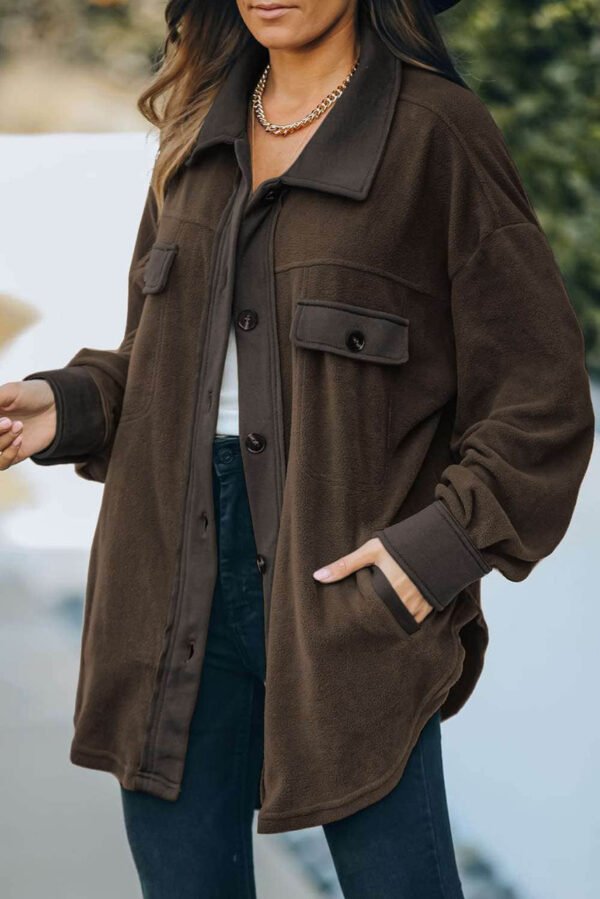 Brown Turn Down Collar Buttoned Shirt Jacket