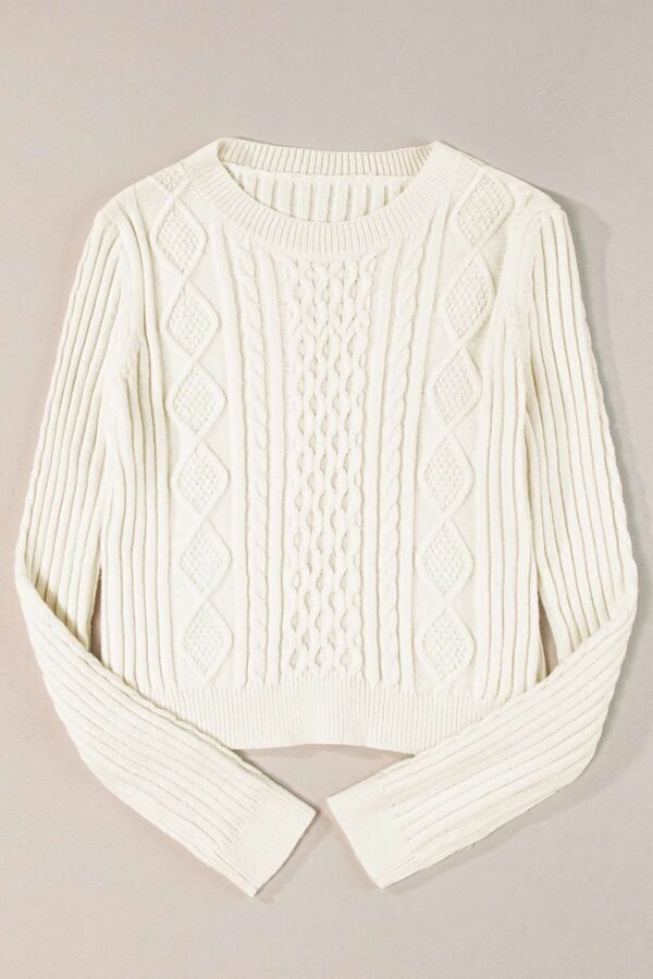 White Cable Knit Cropped Sweater