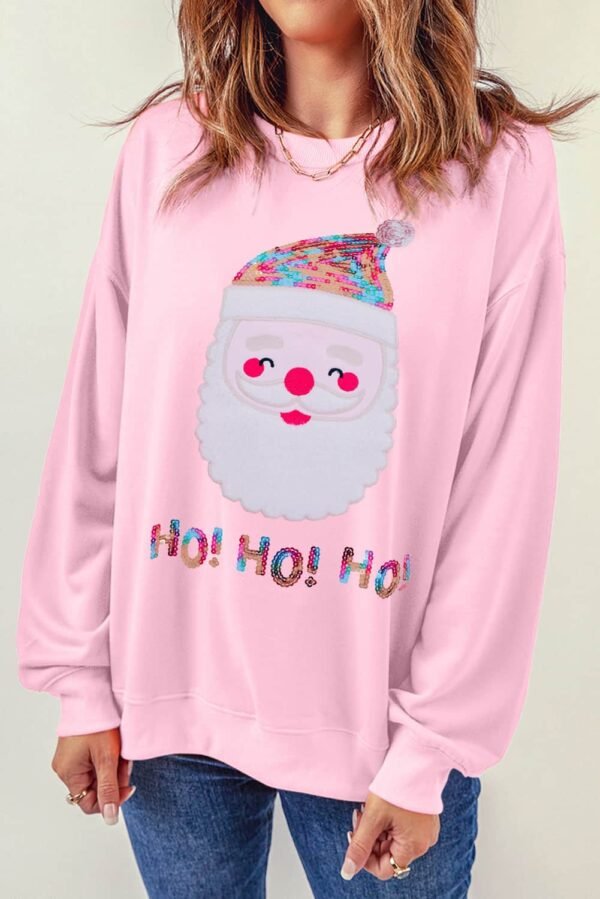 Pink HO HO HO Sequined Santa Claus Sweatshirt