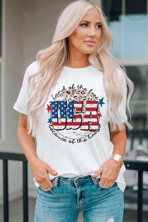 White USA Flag Slogan Graphic T-shirt