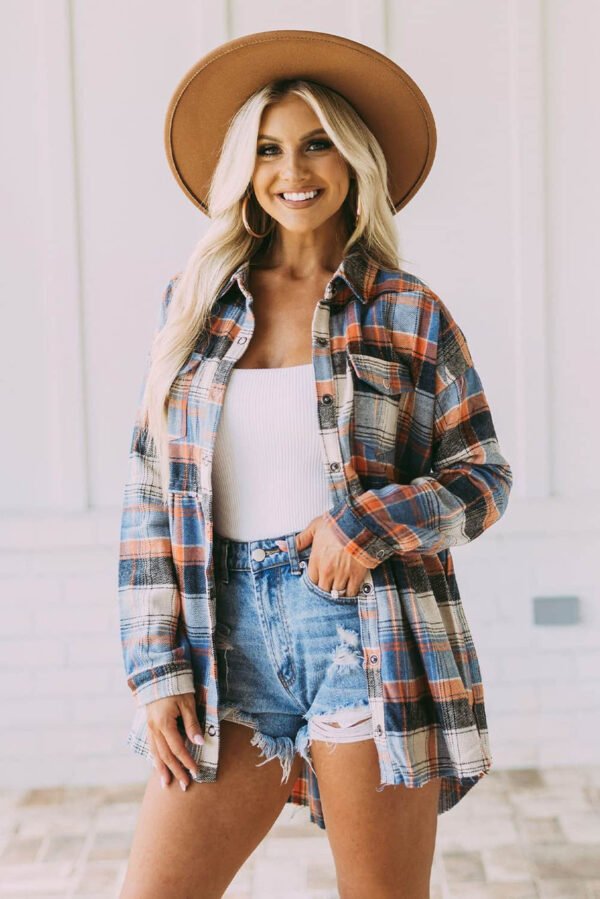 Multicolor Plaid Button Down Ruffled Shirt Jacket