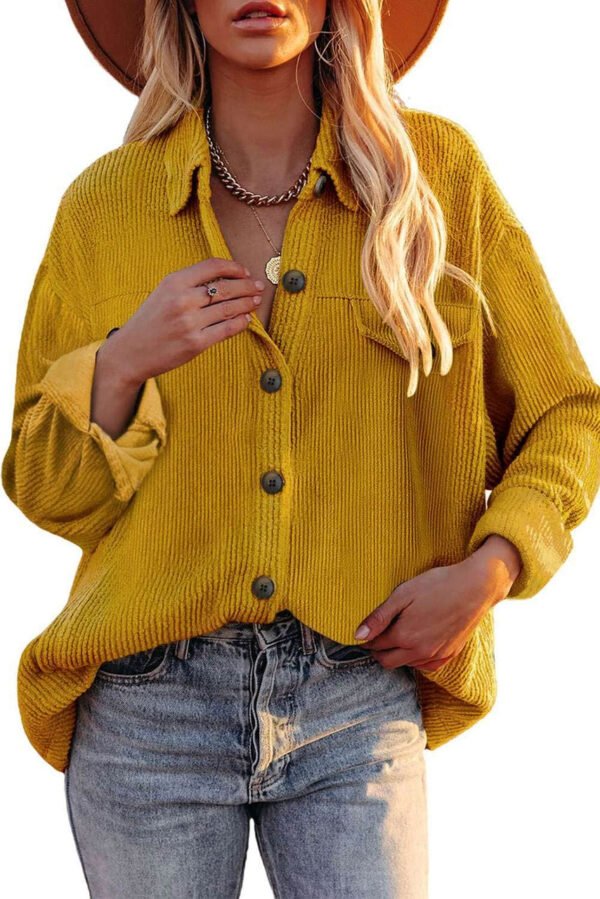 Yellow Corduroy Long Sleeve Button-up Shirt Coat