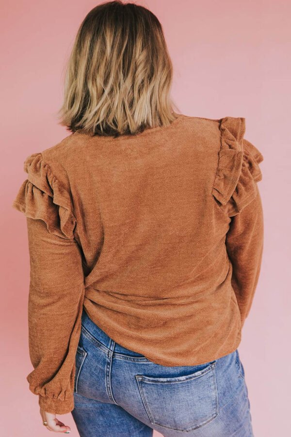 Brown Plus Size Solid Ruffled Tiered Long Sleeve Top