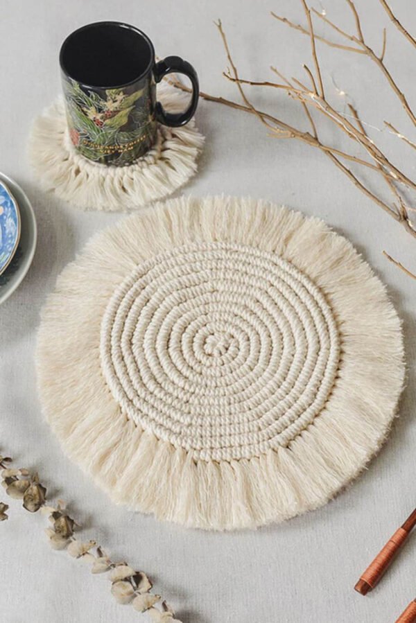 Beige Boho Tassel Macrame Placemats 15*15cm