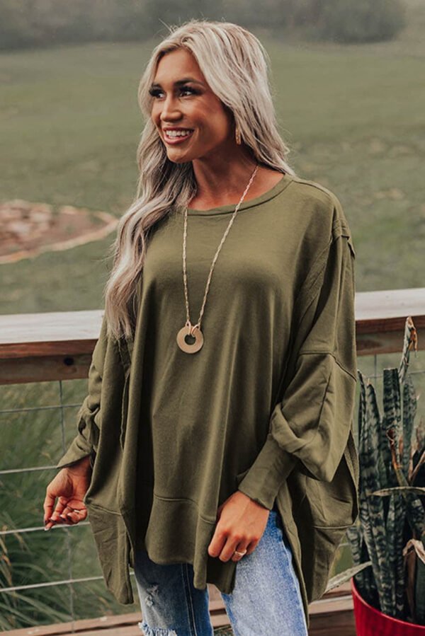 Green Patchwork Drop Shoulder Oversized Top