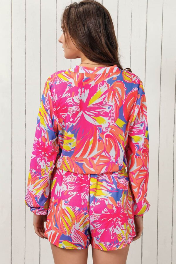 Multicolor Bold Graffiti Print Shirt Button Romper