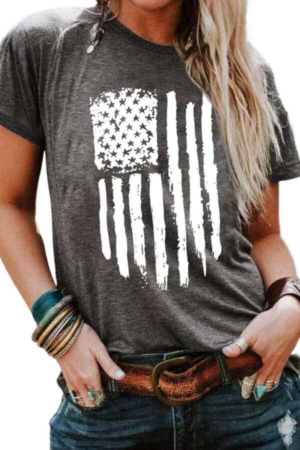 Gray America Flag Print Short Sleeve Crewneck T-shirt