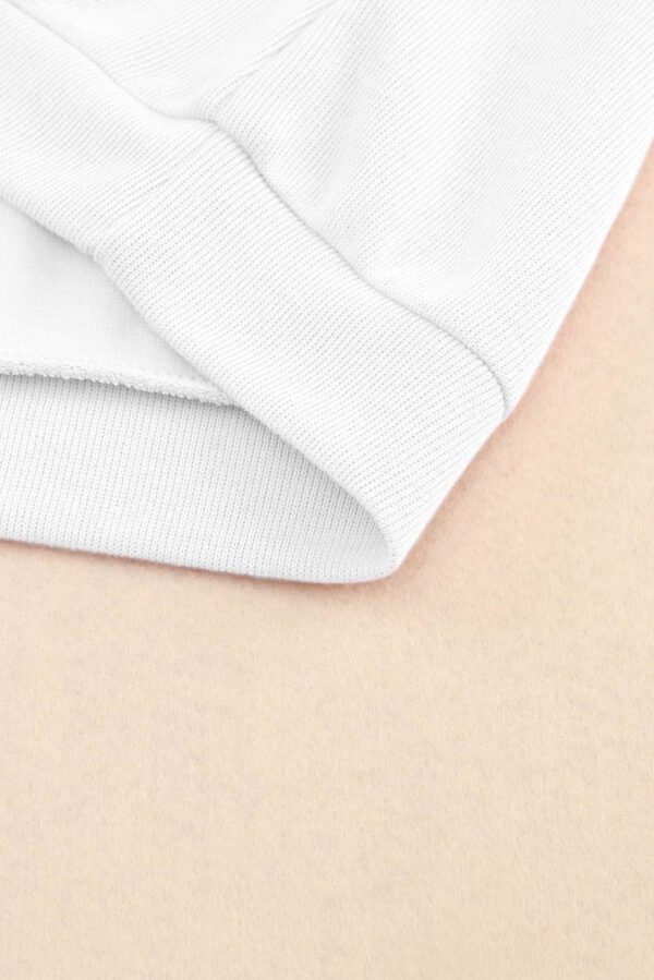 White Knitted V Neck Buttoned Cuffs Sweater