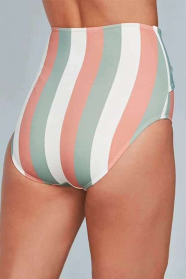 Multicolor Stripes Print Front Tie High Waist Bikini Bottoms