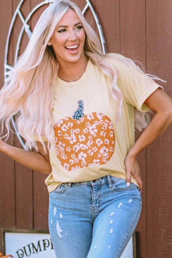 Khaki Sweet Floral Pumpkin Graphic Tee