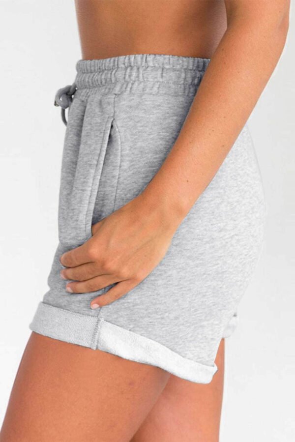 Gray Tie Waist Side Pockets Cuffed Lounge Shorts