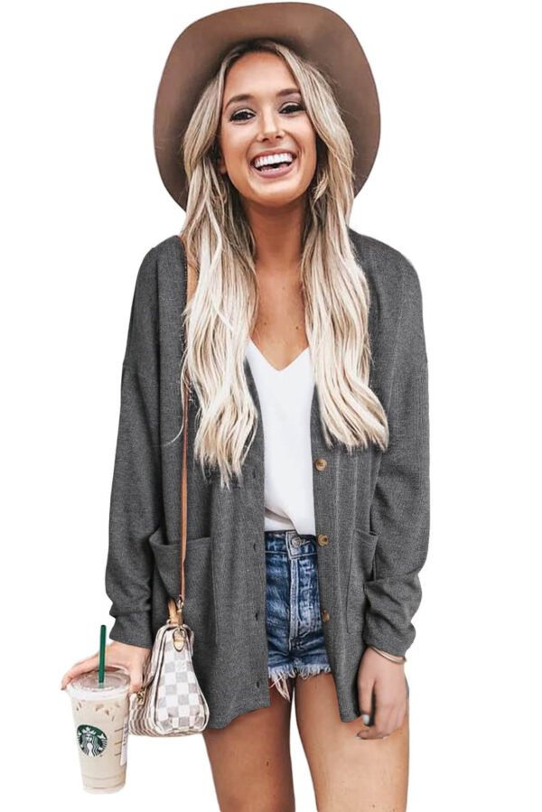 Gray Heather Knit Pocketed Button Front Cardigan