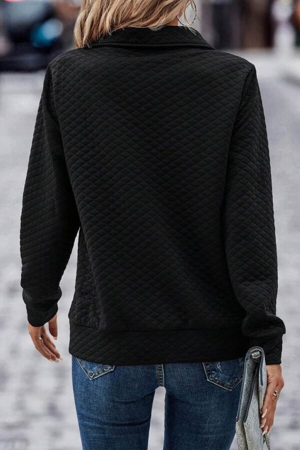 Black Solid Half Zipper Quilted Pullover Sweatshirt