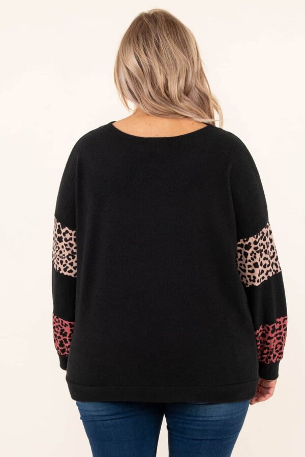 Black Plus Size Leopard Patchwork Strappy Neck Top