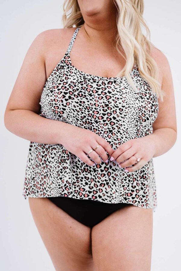 Scoop Neck Racerback Leopard Plus Size Tankini