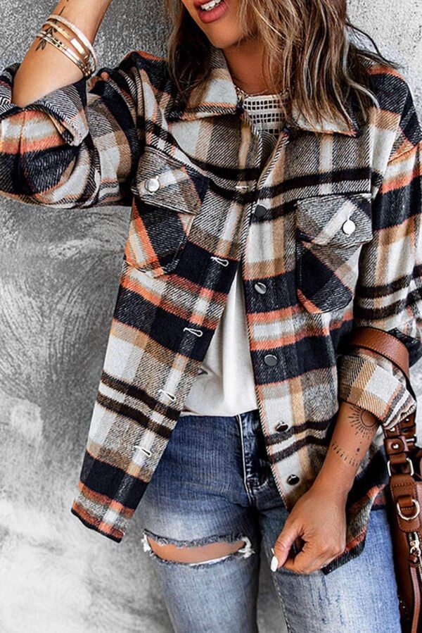 Blue Geometric Plaid Print Pocketed Shirt