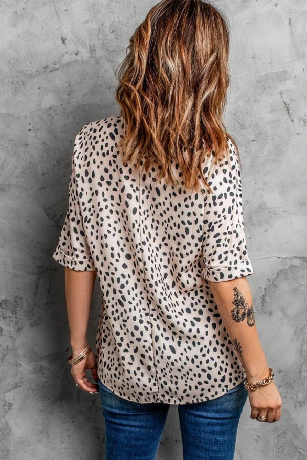 Brown Chloe Animal Print V-neck Rolled Sleeve Tunic Top