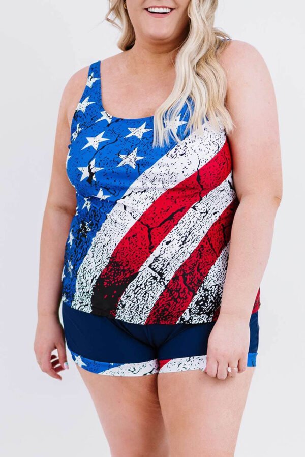 American Flag Print Tankini Plus Size Swimwear