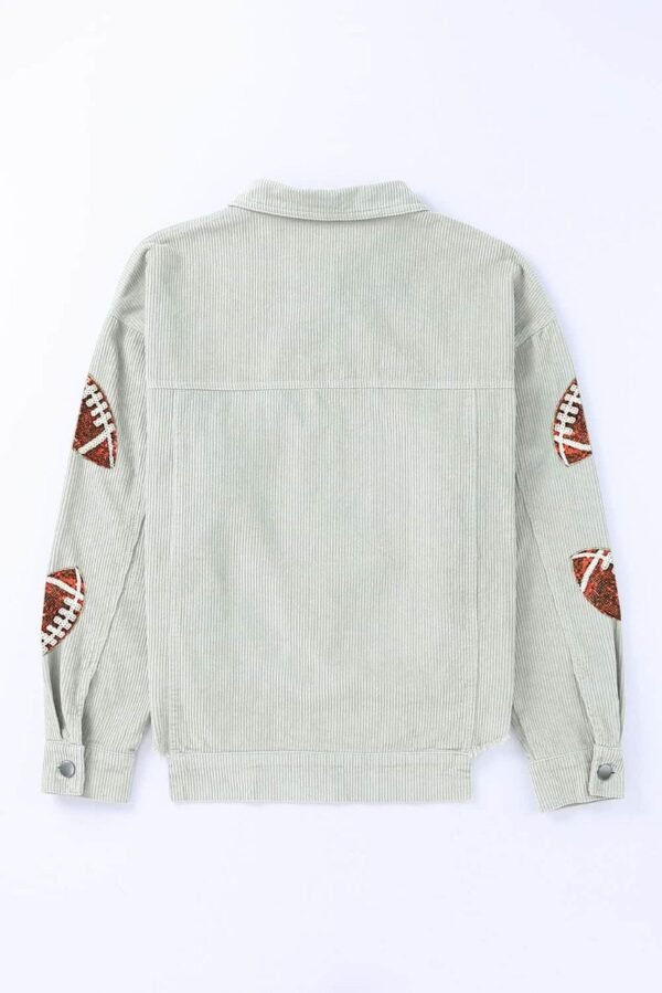 Sky Blue Sequined Football Patch Ribbed Cotton Jacket