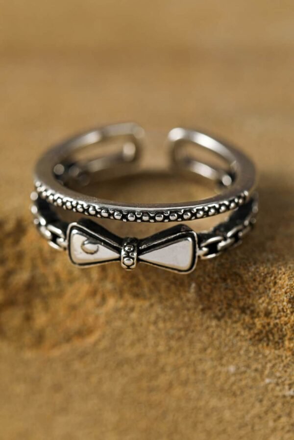 Silvery Bowknot Vintage Alloy Double Tier Ring