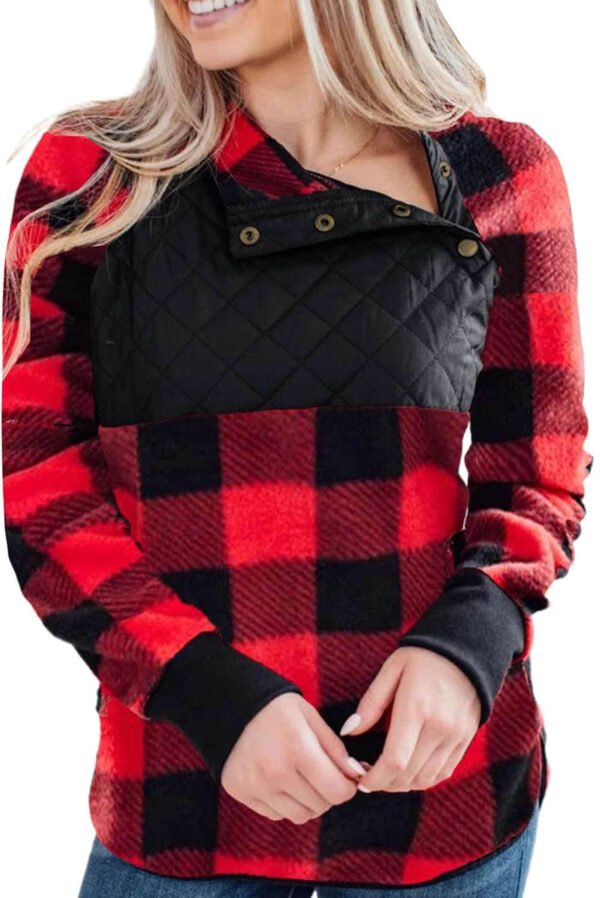 Red Long Sleeve Plaid Paneled Sweatshirt