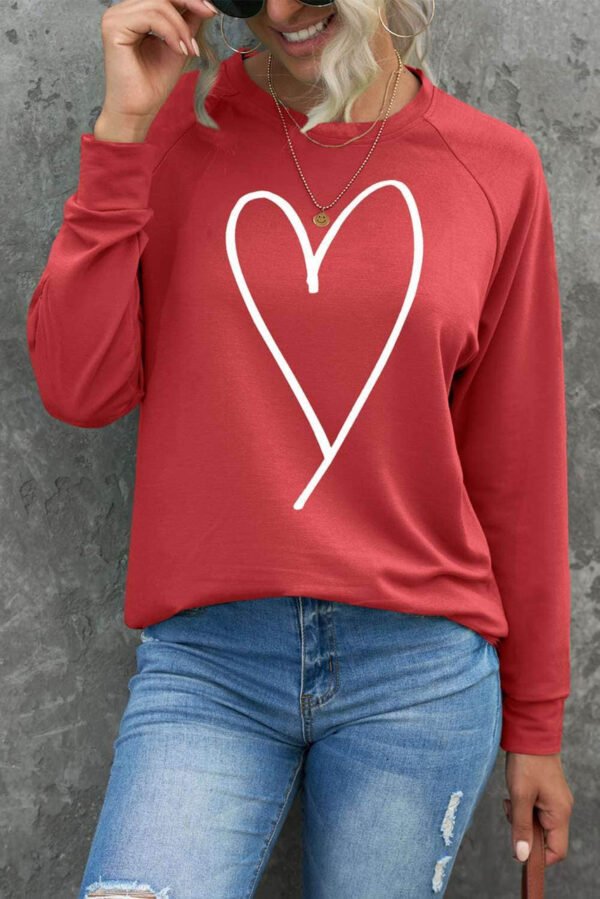 Red Heart Shape Print Long Sleeve Pullover Sweatshirt