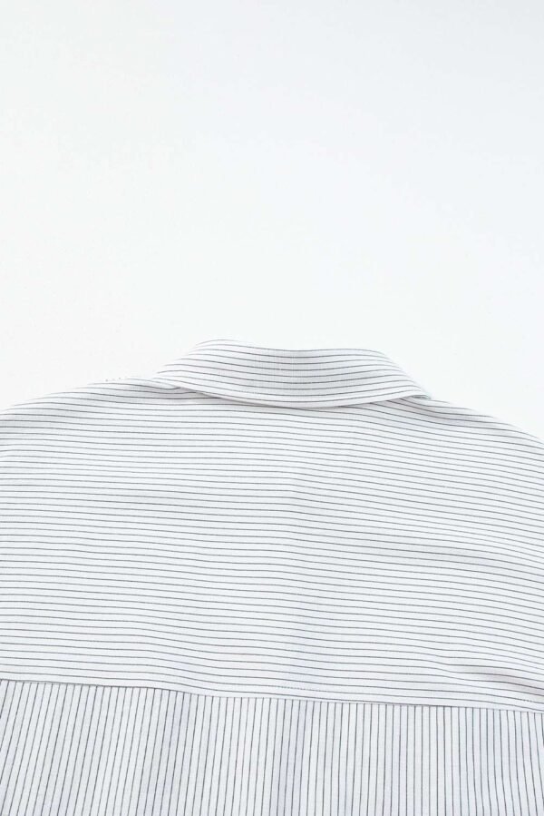 Black Stripe Roll-tab Sleeve Pocketed Long Shirt