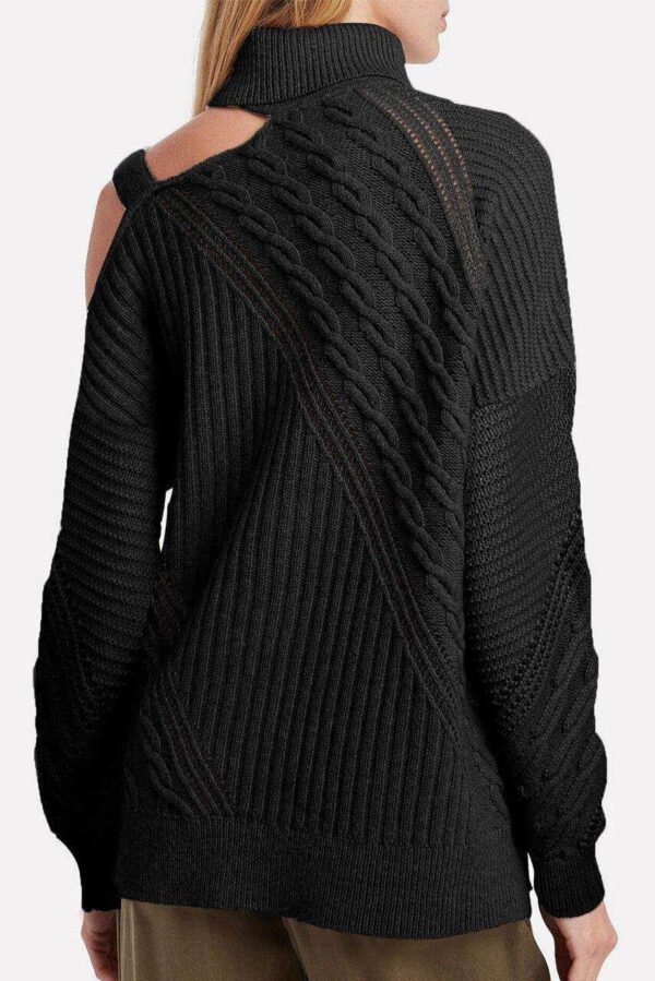 Black Strapped Cut out Shoulder Turtleneck Sweater
