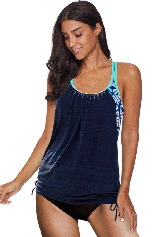 Blue Printed Lined Tankini Swimsuit