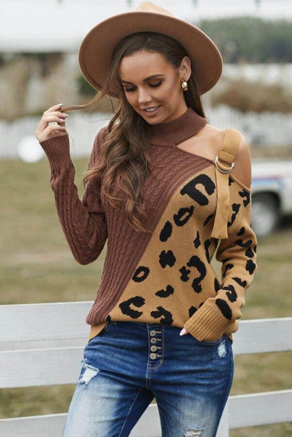 Brown Asymmetrical Buckle Sweater