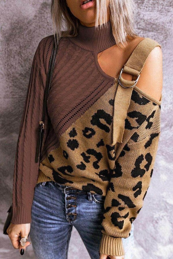 Brown Asymmetrical Buckle Sweater