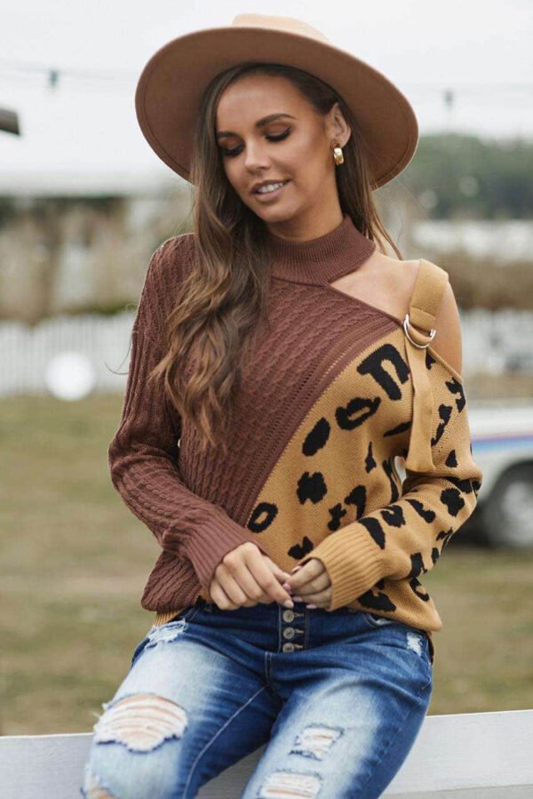 Brown Asymmetrical Buckle Sweater