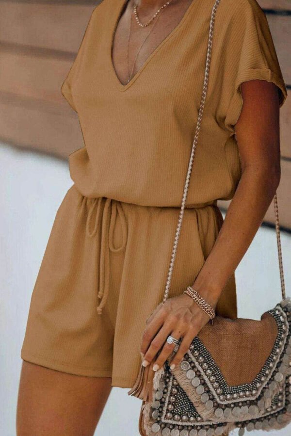 Brown Pocketed Knit Romper