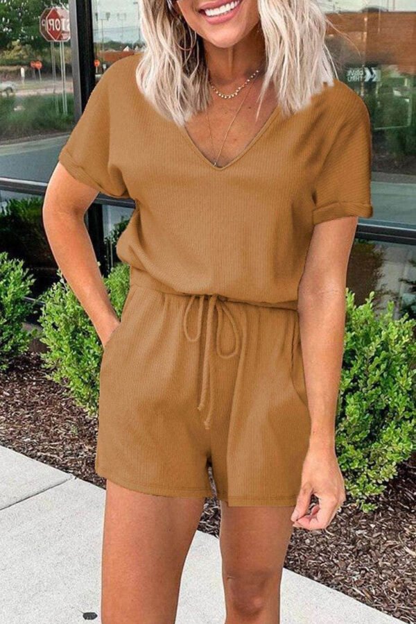 Brown Pocketed Knit Romper