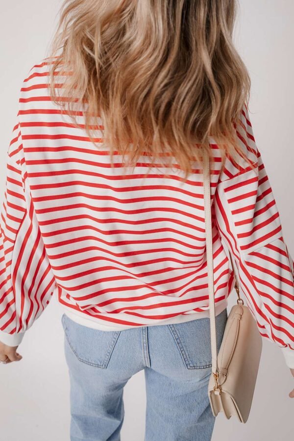 Orange Stripe Drop Shoulder Crew Neck Loose Sweatshirt