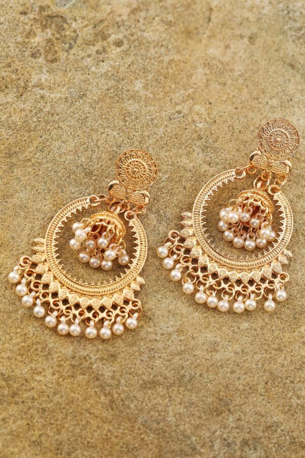 Gold Boho Pearl Tasseled Alloy Dangle Earrings