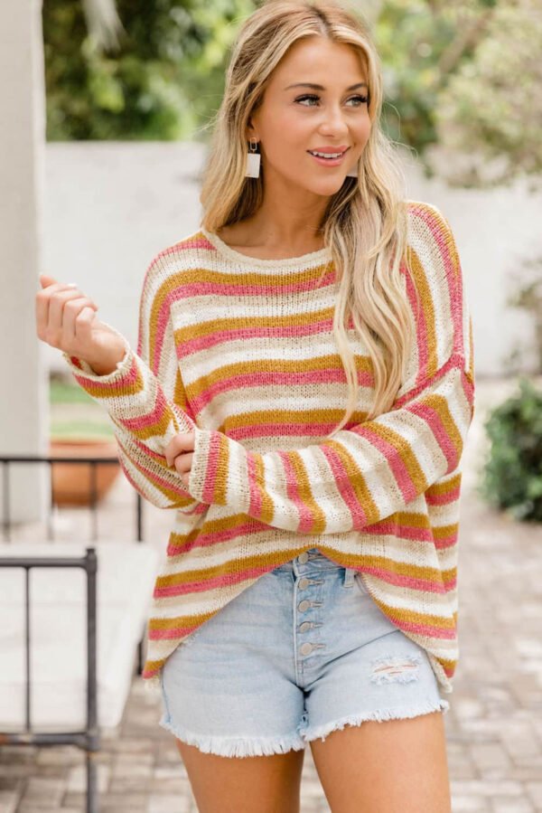 Orange Stripe Long Sleeve Knitted Sweater