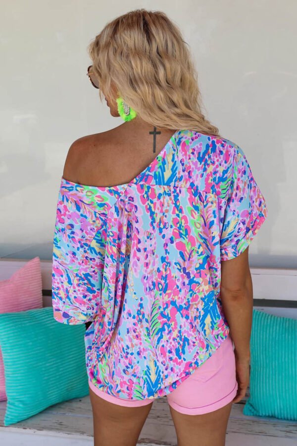 Sky Blue Loose Painted Floral Tee