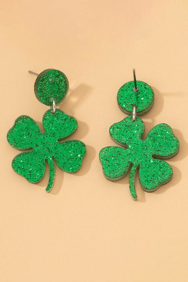 Blackish Green St Patricks Shamrock Shape Stud Earrings