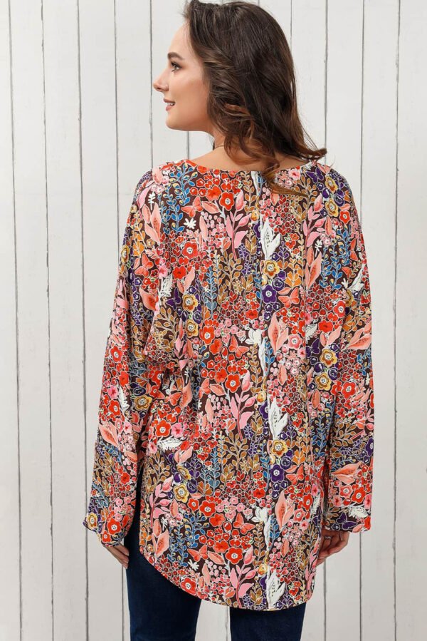 Multicolor Boho Floral Long Sleeve V-Neck Blouse