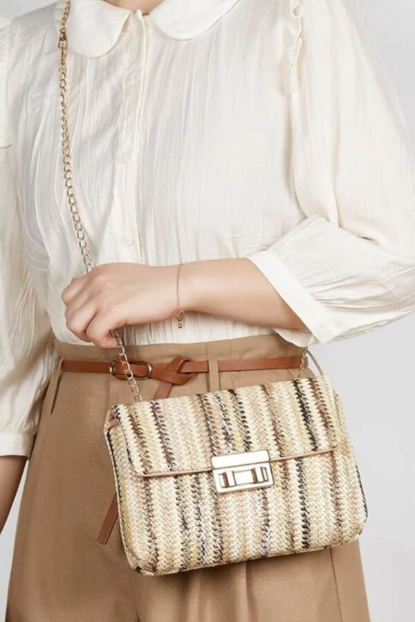 Camel Bohemian Woven Gold Chain Shoulder Bag