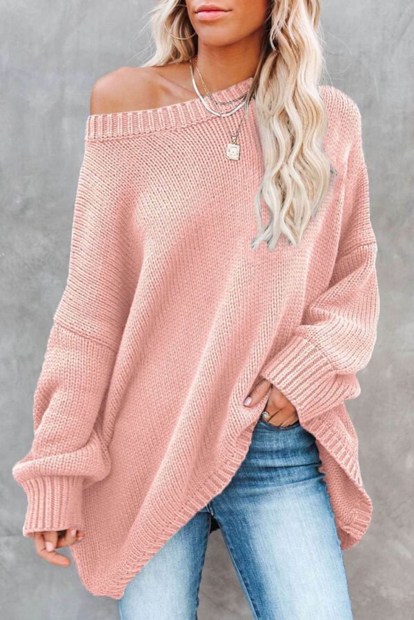 Pink Oversize Knitted Drop-shoulder Sleeve Sweater