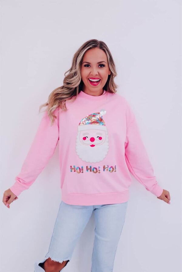 Pink HO HO HO Sequined Santa Claus Sweatshirt