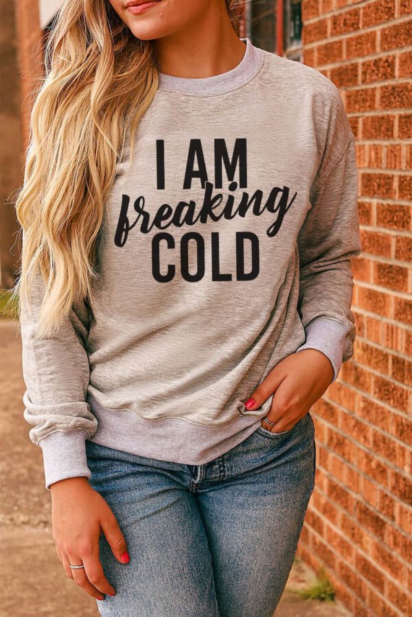 Gray I AM Breaking COLD Letter Print Graphic Sweatshirt