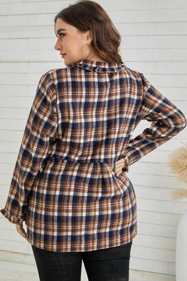 Plaid Print Button-up Turn Down Collar Plus Size Coat